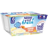 Nestle P'tit Brasse Banana & Peach dessert No added suger from 6 months 4x90g