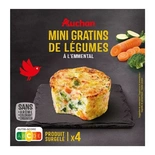 Auchan Mini Vegetable Gratins with creme fraiche and Emmental cheese x4 pieces 480g