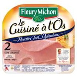 Fleury Michon Ham cooked on the bone x2 slices pork rind free 120g