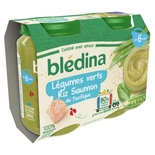 Bledina Pot Green Vegetables Selection, Rice & Salmon 2x200g from 6 months