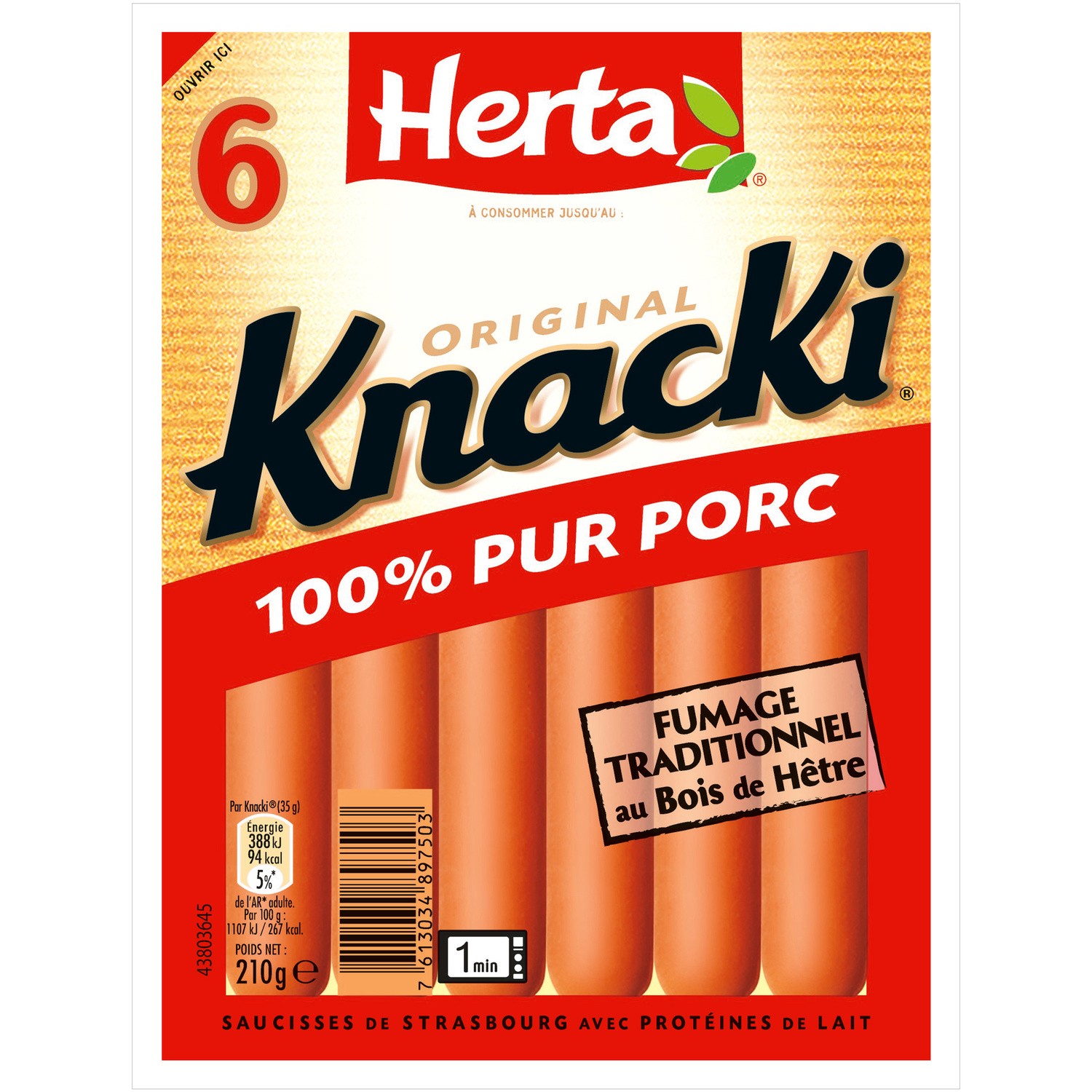 Herta Sausage Knacki x6 pure pork 210g