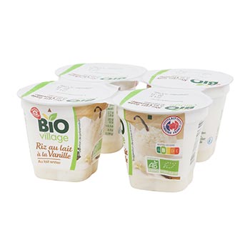 Village Vanilla milk rice yogurts Organic 4x100g 400g