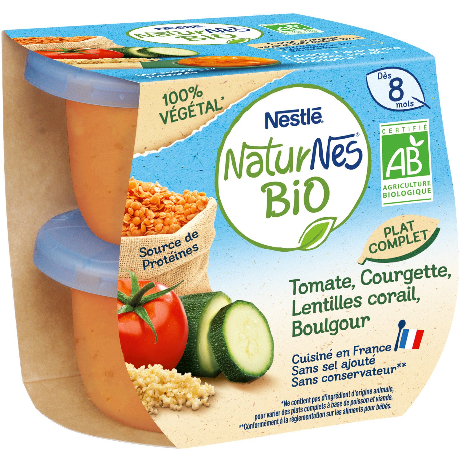 Nestle Naturnes Organic Courgette, Tomato, Lentils & Boulgour 2x190g 380g