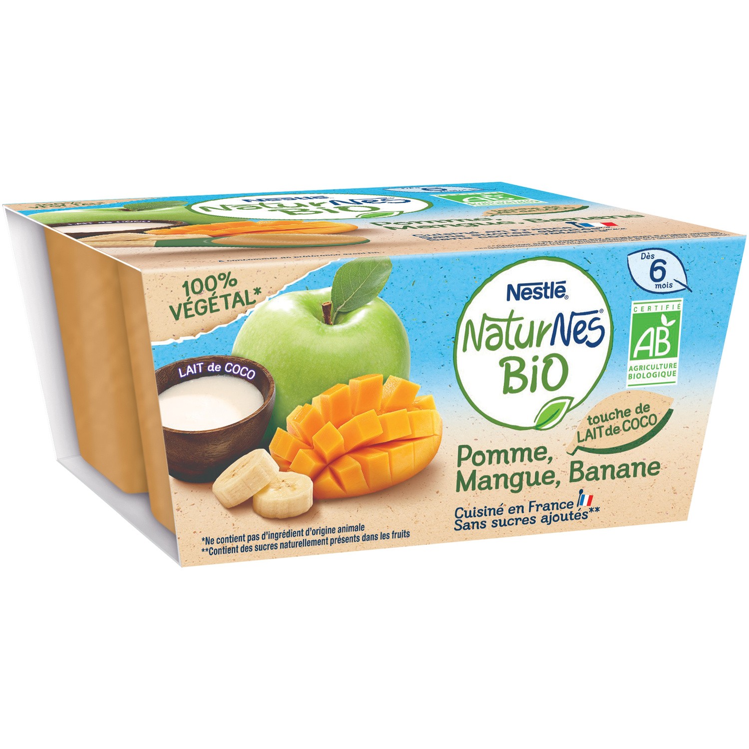 Nestle Naturnes Organic Apple, Mango, Banana & Coconut Milk 4x90g 360g