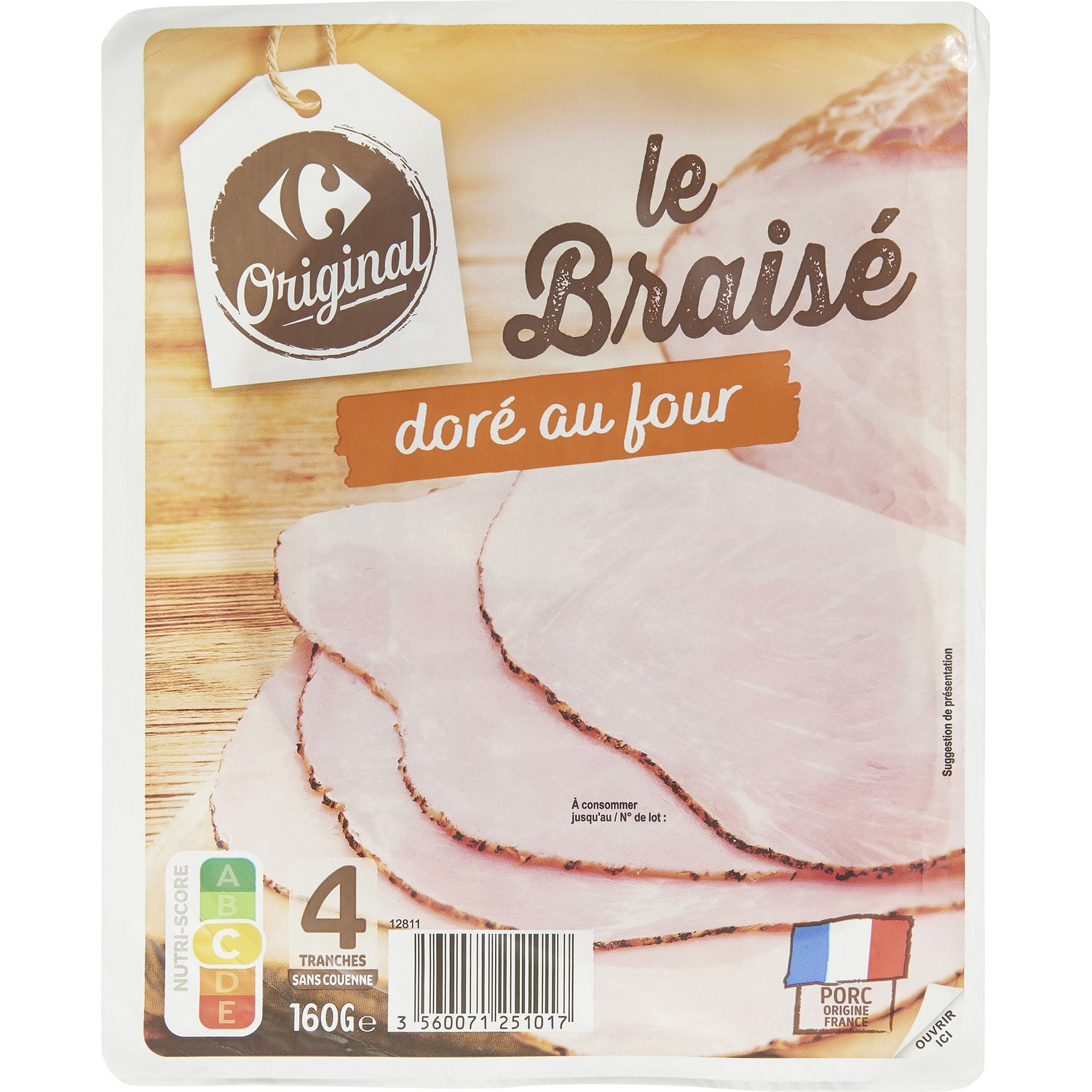 Carrefour Le Braise baked ham x4 slices 160g