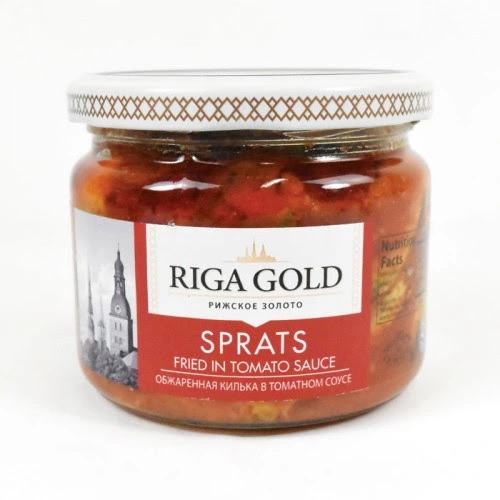 Sprats In Tomato Sauce In Glass Jar, Riga Gold 250g