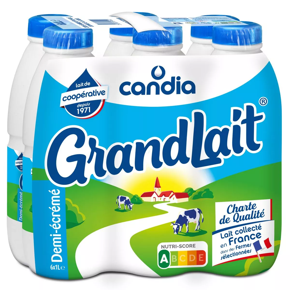 Candia Grandlait semi-skimmed milk UHT 6x1L