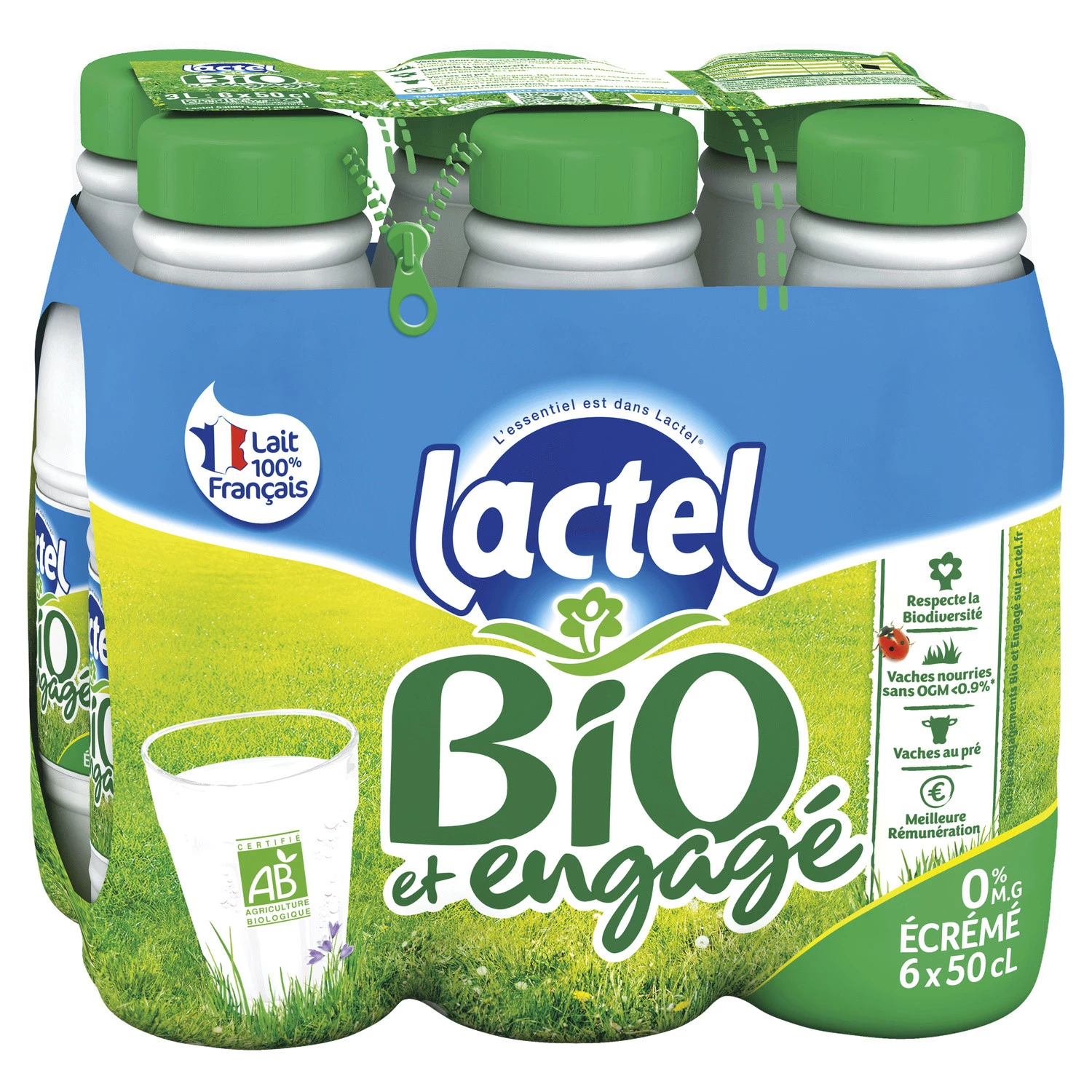 Lactel UHT skimmed milk ORGANIC 6x50cl