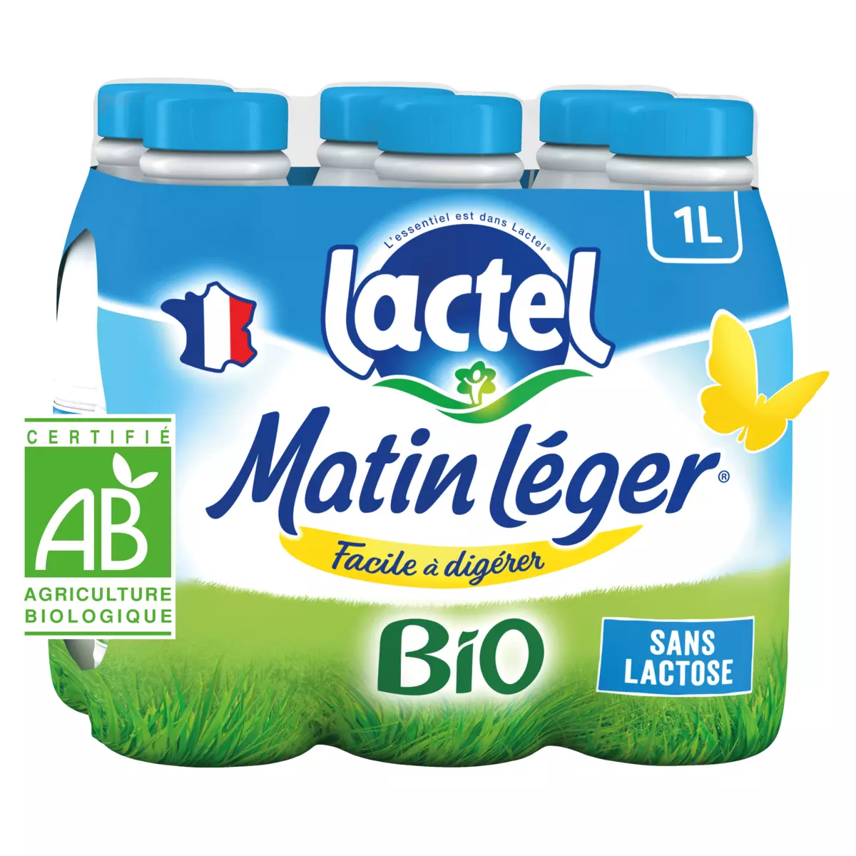 Lactel UHT Matin Leger semi-skimmed milk ORGANIC 6x1L