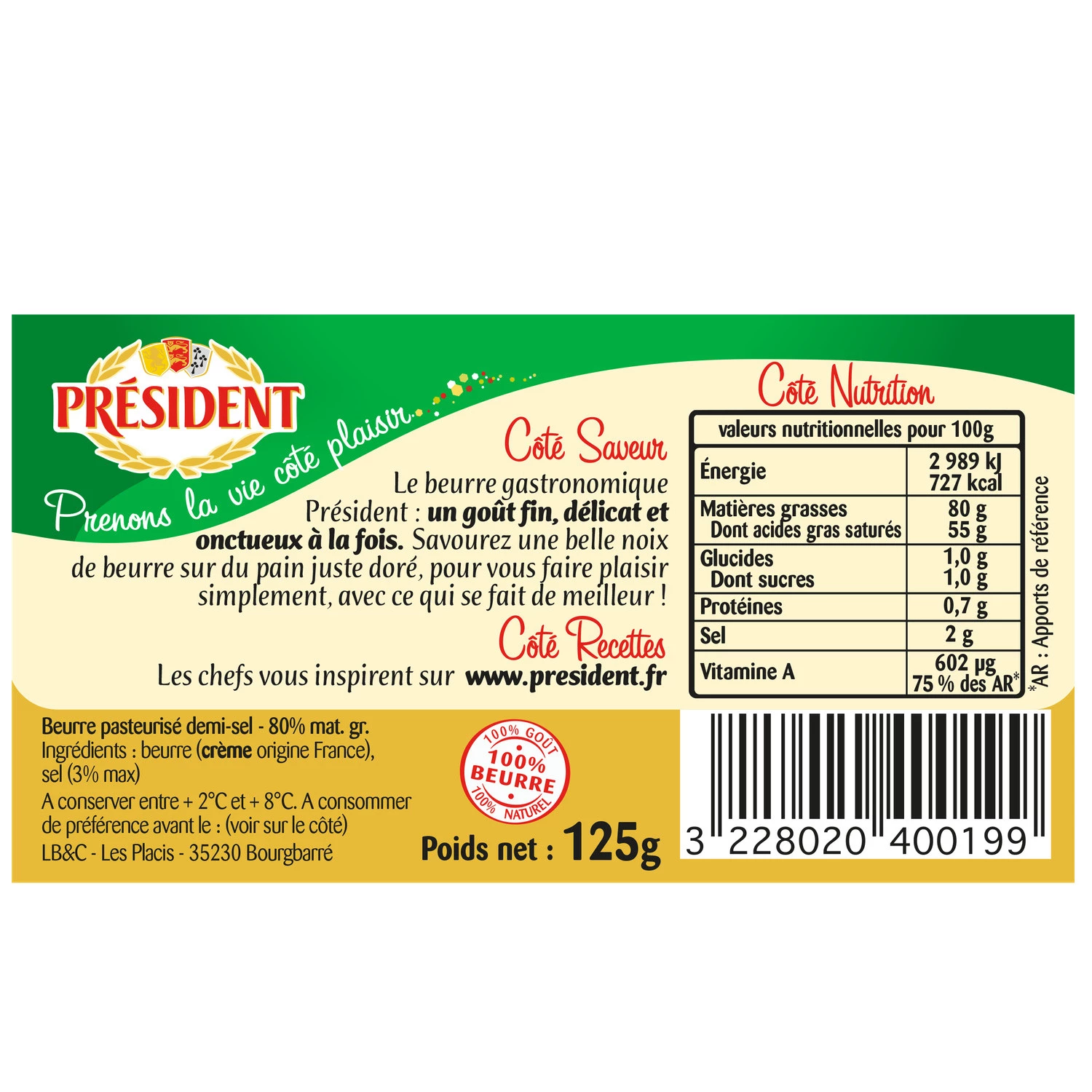 President Salted butter 125g