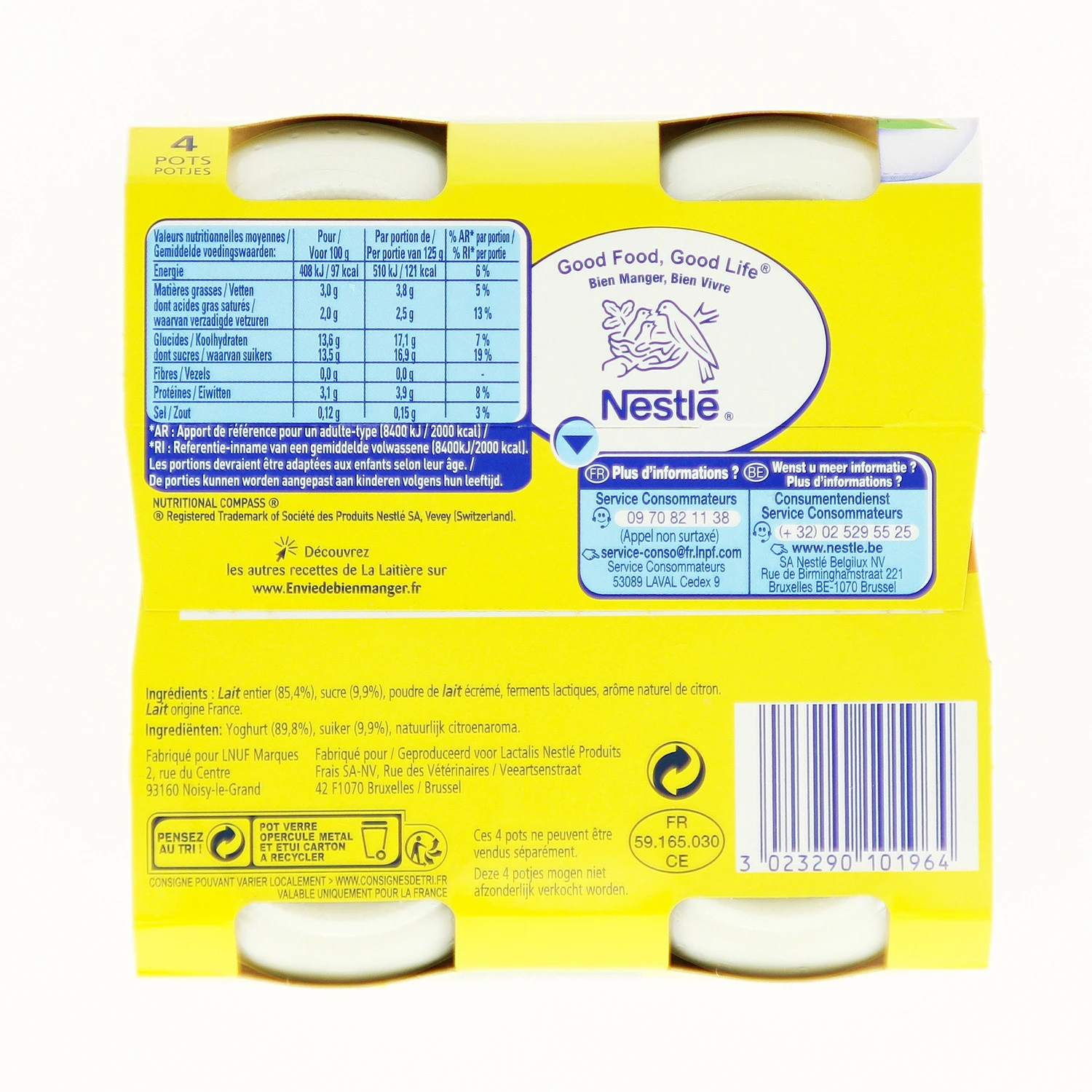 La Laitiere Lemon yogurts 4x125g