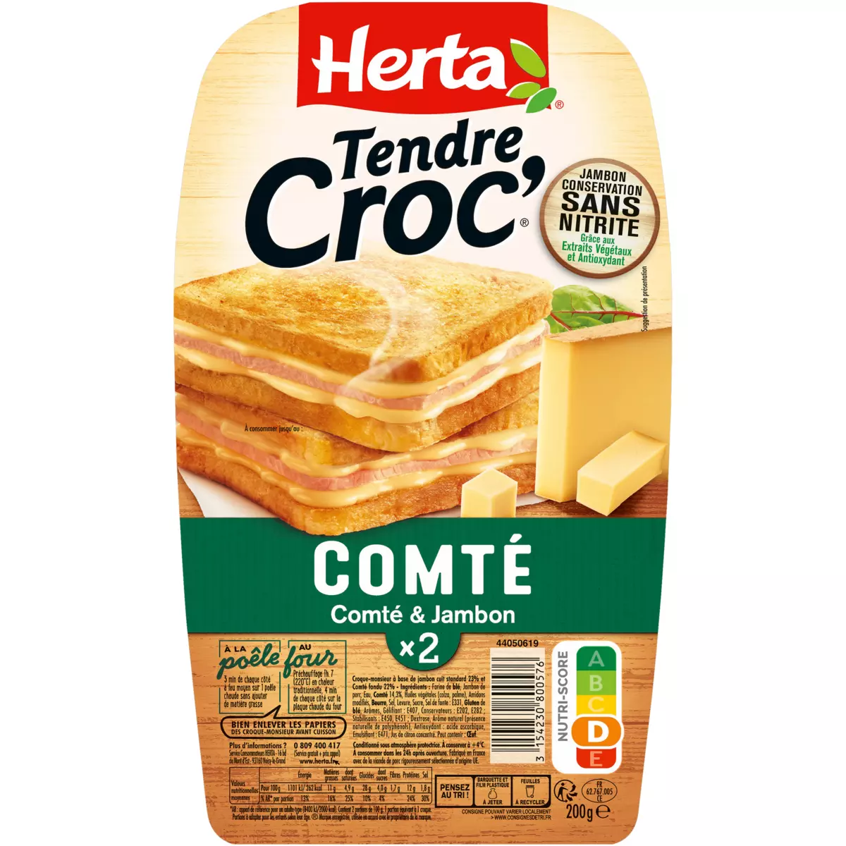 Herta Croc-Monsieur ham & Comte cheese 2x200g Nitrite Free