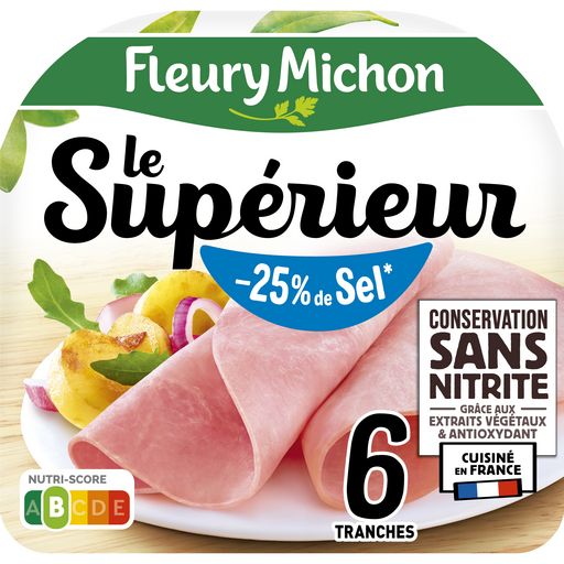 Fleury Michon Ham Le Superieur x6 slices pork rind free Nitrite Free -25% Salt 210g