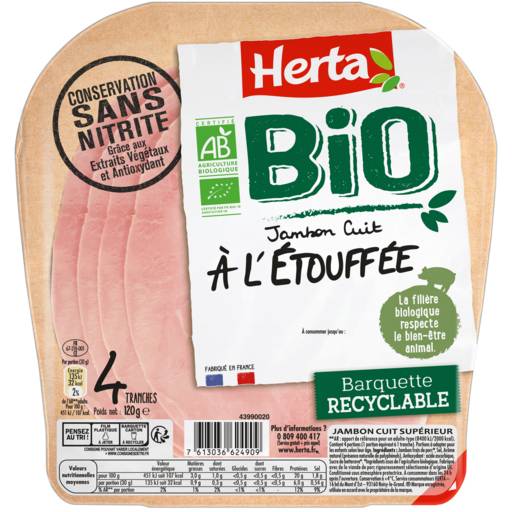 Herta Le Bon Paris Organic ham x4 slices 120g