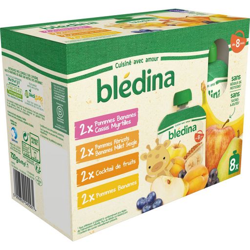 Bledina Fruit Puree Pouches from 8 months 8x90g