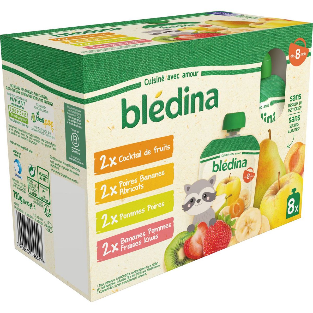 Bledina Fruit Puree Pouches from 8 months 8x90g