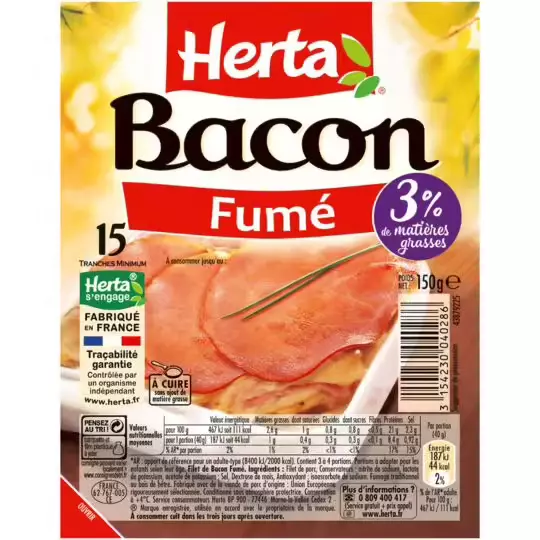 Herta Bacon sliced x15 150g