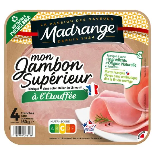 Madrange Ham Le Superieur pork rind free x4 slices 160g