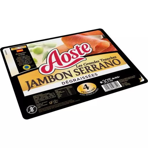 Aoste dry cured Serrano ham large slice x4 110g