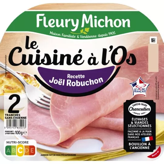 Fleury Michon Ham cooked on the bone x2 slices pork rind free 100g