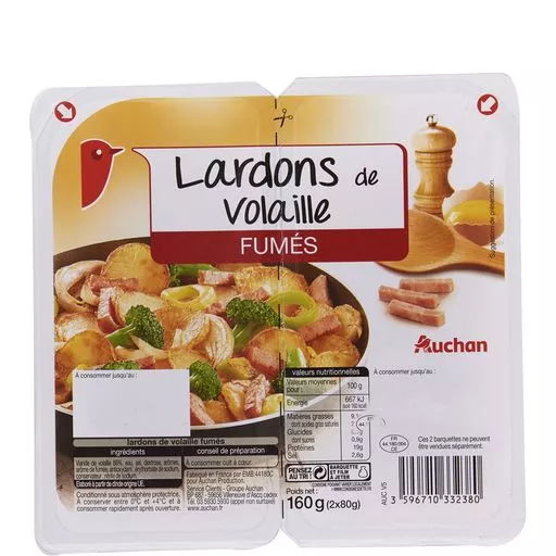 Auchan Smoked Poultry lardons 2x80g