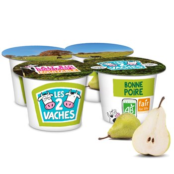 Les 2 Vaches Pear Organic yogurts 4x115g
