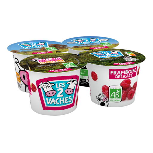 Les 2 Vaches Raspberry Organic yogurts 4x115g