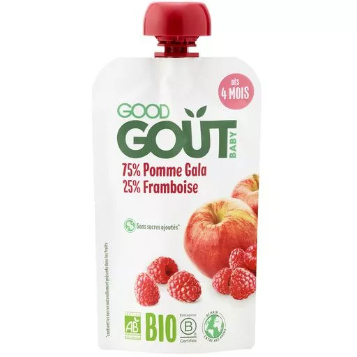 Good Gouter Organic apple and raspberry pouch from 4 months 120g
