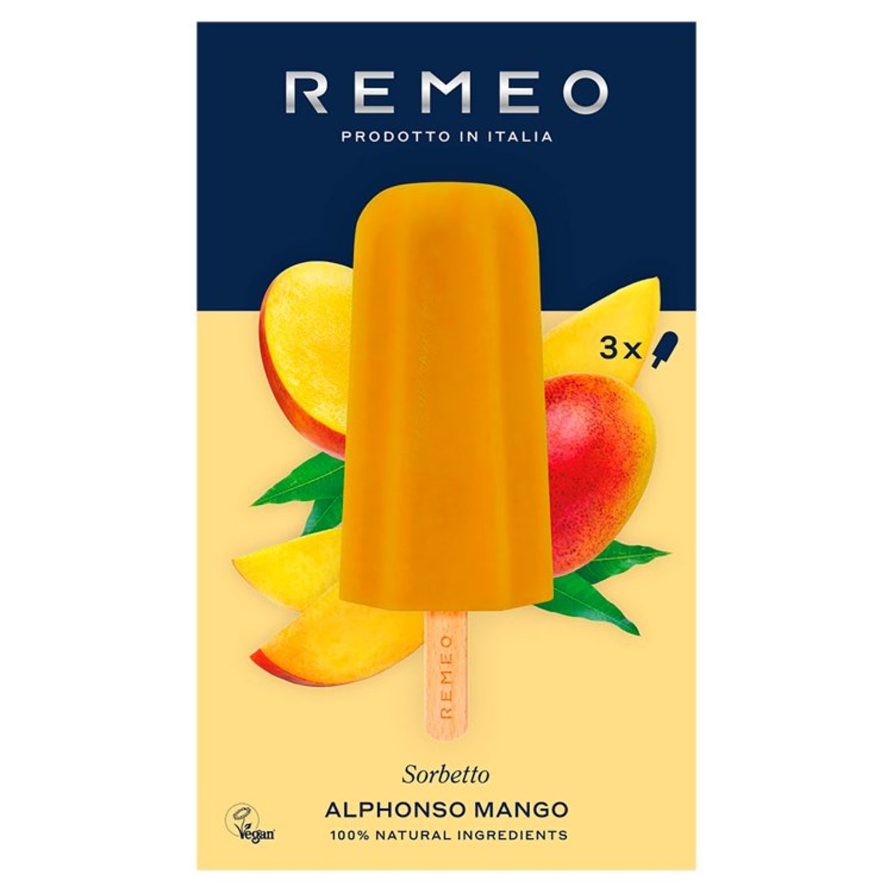 Remeo Gelato Alphonso Mango Sorbet Lolly 3x70ml