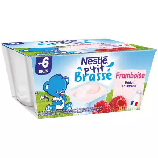 Nestle P'tit Brassee Raspberry yogurts 4x100g from 6 months