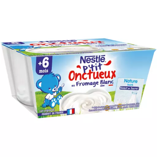 Nestle P'tit Onctueux Plain sweetened cottage cheese 4x100g from 6 months