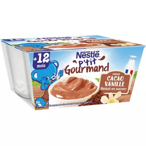 Nestle P'tit Gourmand chocolate & Vanilla cream dessert 4x100g from 12 months