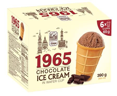 Ice cream 1965 chocolate ice cream in a waffle cup 6x65g