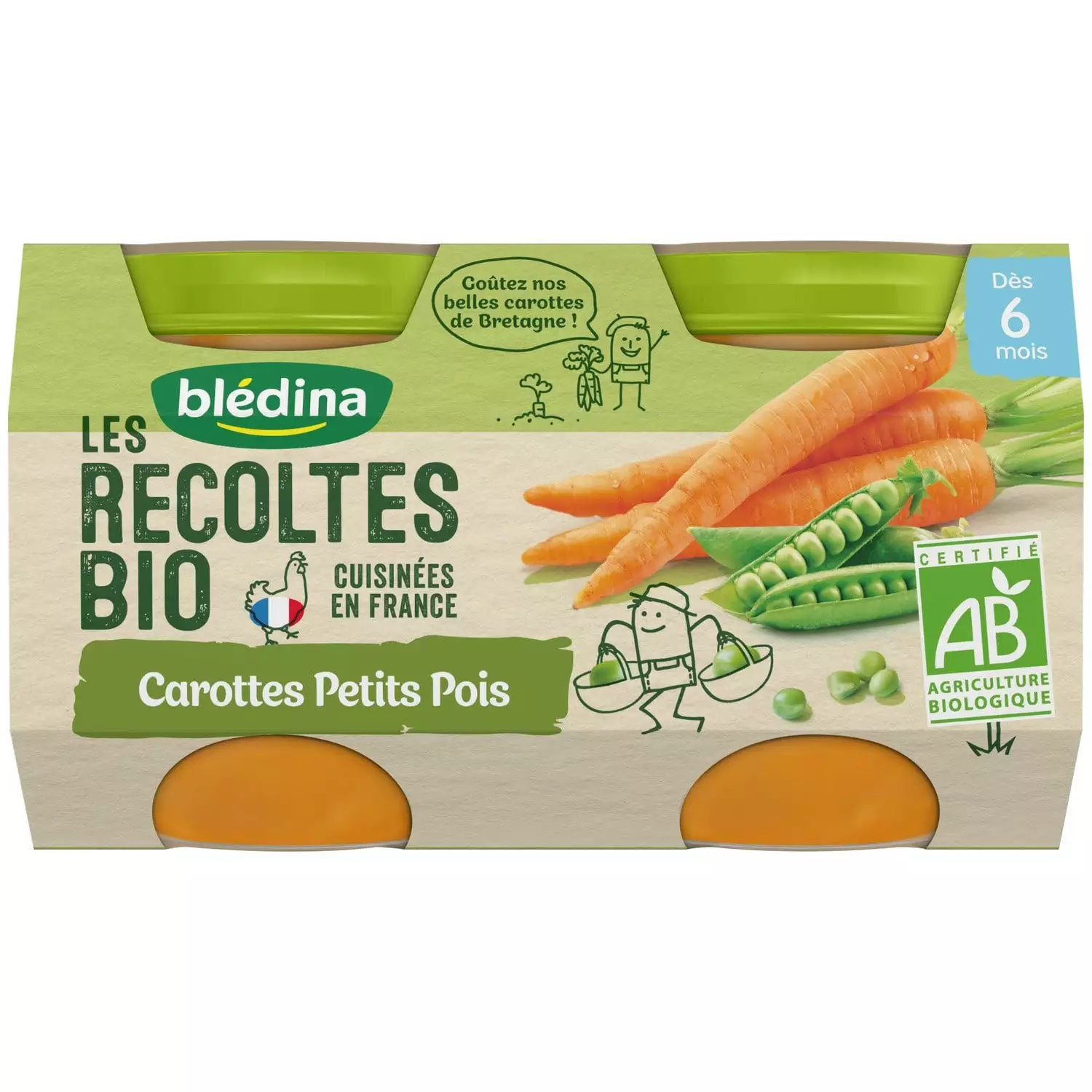 Bledina Organic Carrots & Peas 2x130g from 6 months