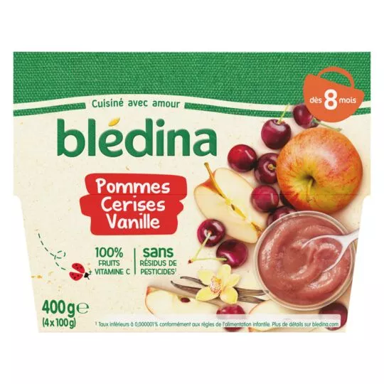 Bledina Apple, Cherrie & Vanilla Compote 4x100g From 8 months