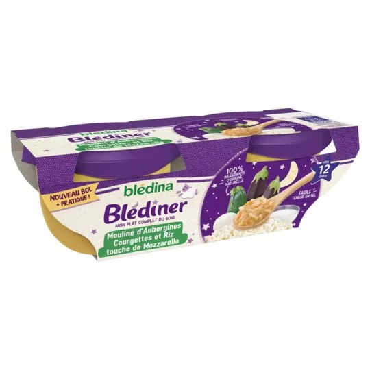 Bledina Blediner Aubergines, Courgette, Rice & Mozzarella 2x200g From 12 Months