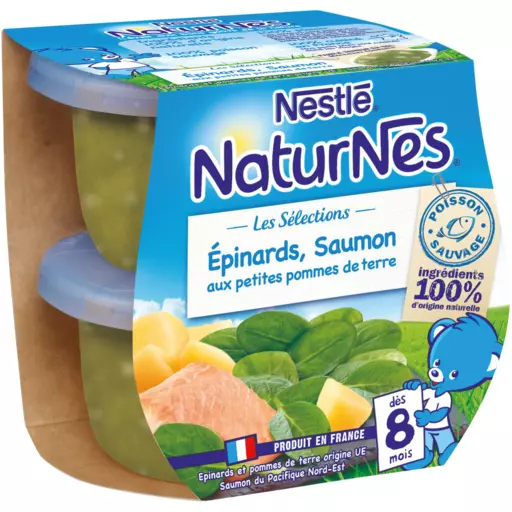 Nestle Naturnes Spinachs, Potatoes & Salmon 2x200g from 8 months