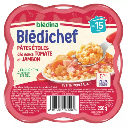 Bledina Bledichef Star Pasta & Ham Tomato sauce from 15 months 250g