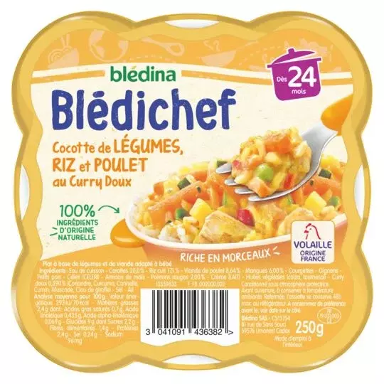 Bledina Bledichef Vegetable Casserole, Rice, Curry & Chicken From 1 Year 250g