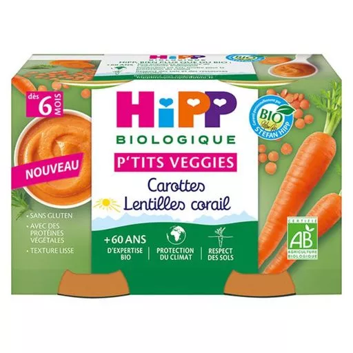Hipp Petit Pot Carrots Coral Lentils Organic 2x125g