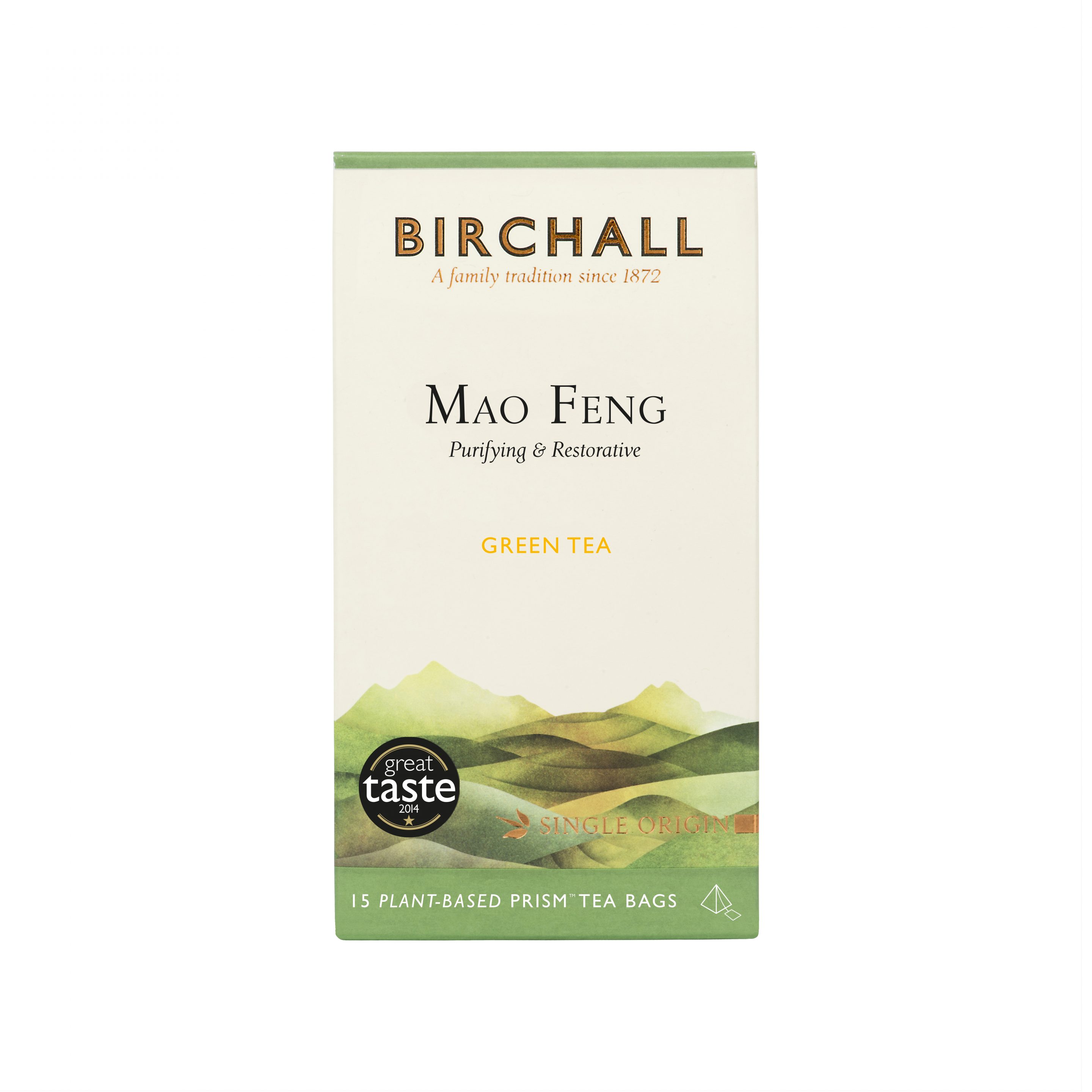 Birchall Mao Feng Green Tea 15 Plant-Based Prism Tea Bags