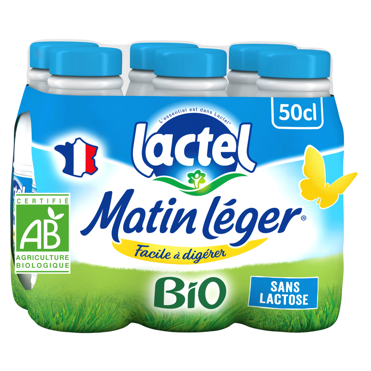 Lactel UHT Matin Leger semi-skimmed milk ORGANIC 6x50cl