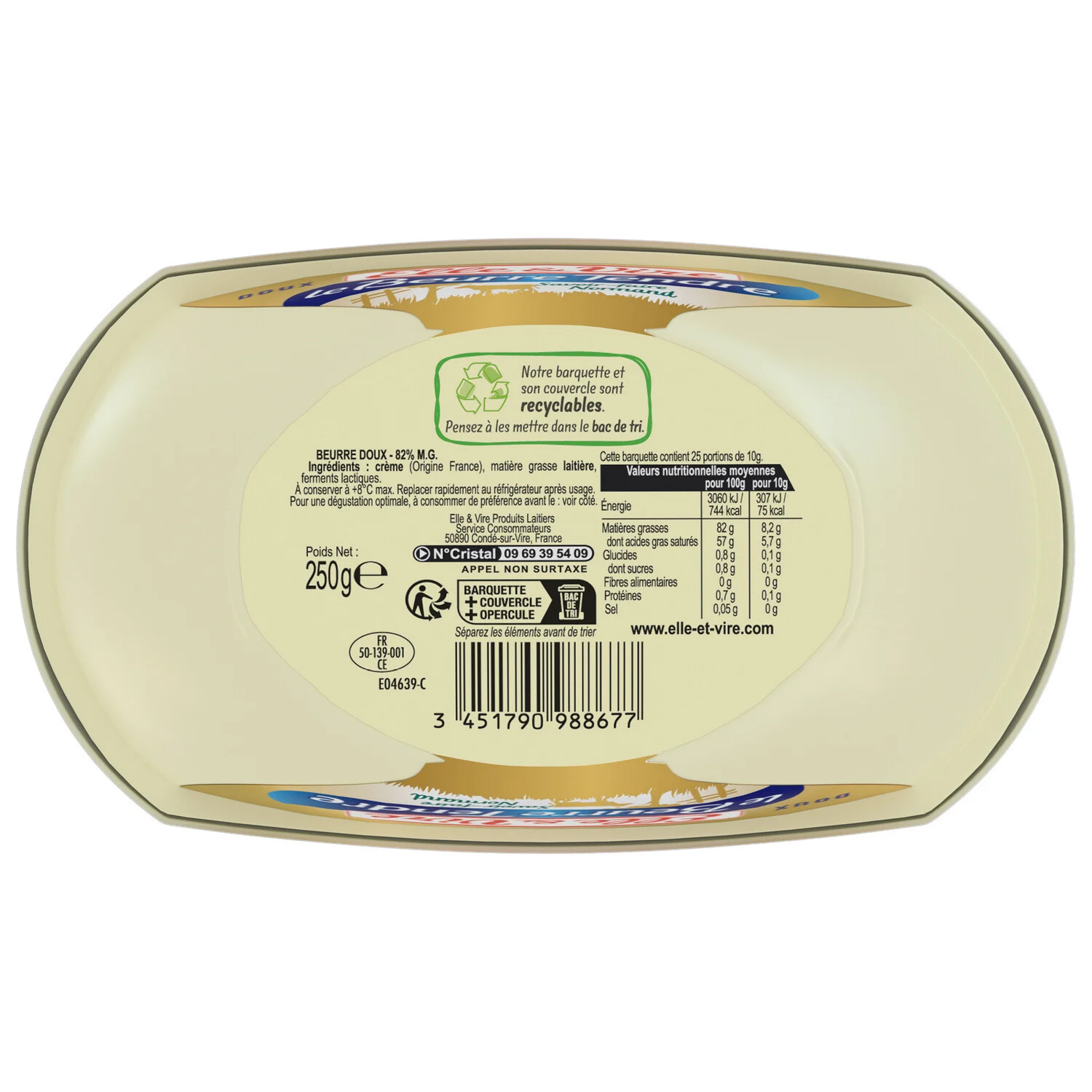 Elle & Vire Normandy's soft unsalted butter beurrier 250g