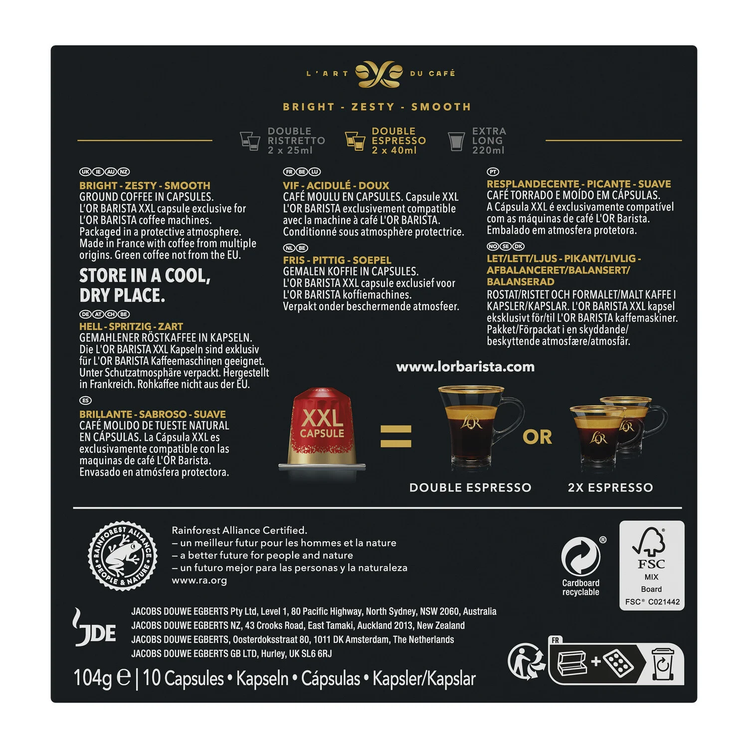 L'Or BARISTA Coffee Capsules XXL x10 Double Splendente 104g
