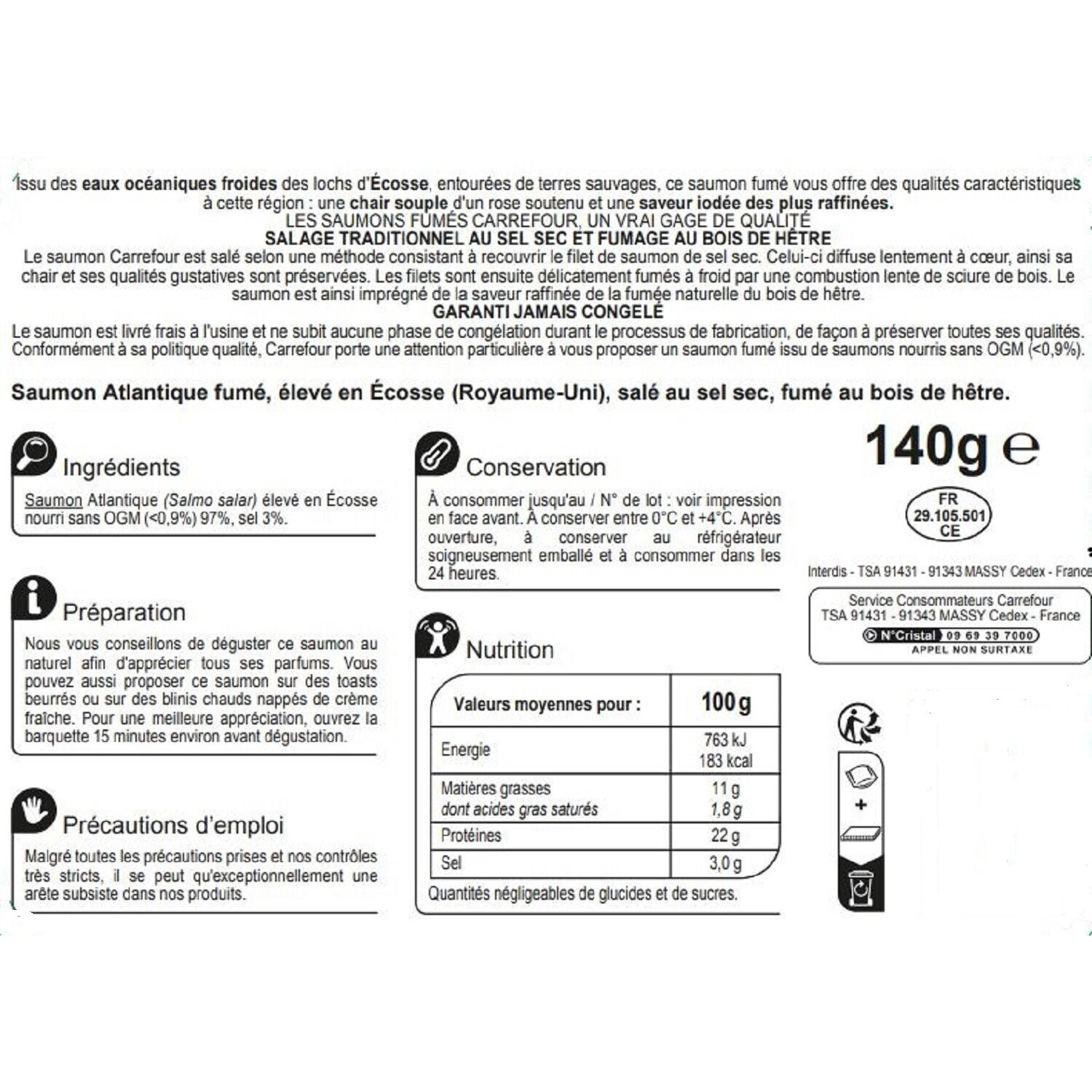 Carrefour or Auchan Smoked Salmon from Scotland x4 slices 140g