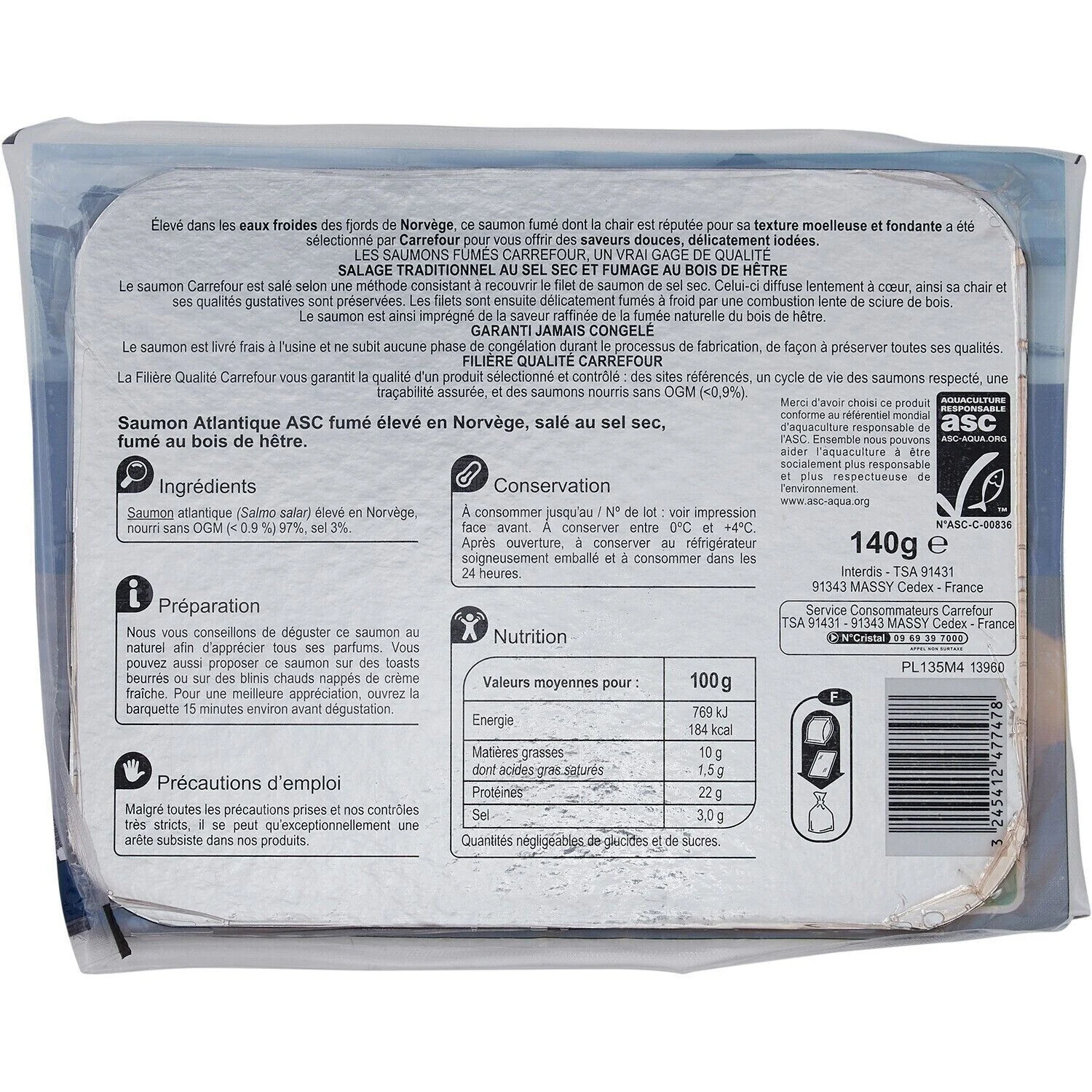 Carrefour or Auchan Smoked Salmon from Norway x4 slices 140g