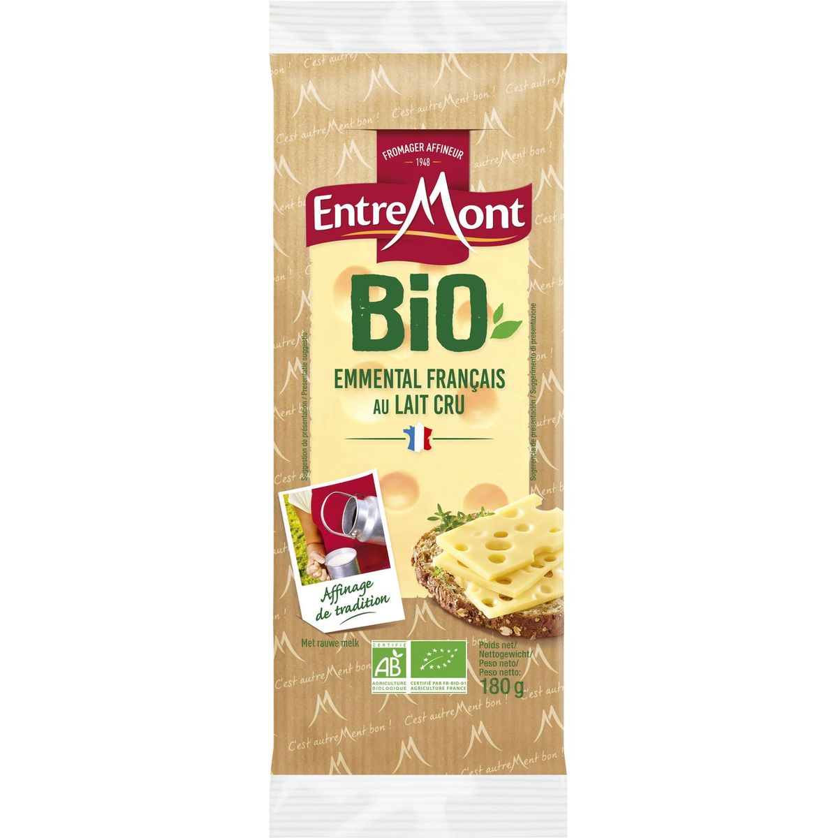 Entremont Emmental cheese Block Organic 180g