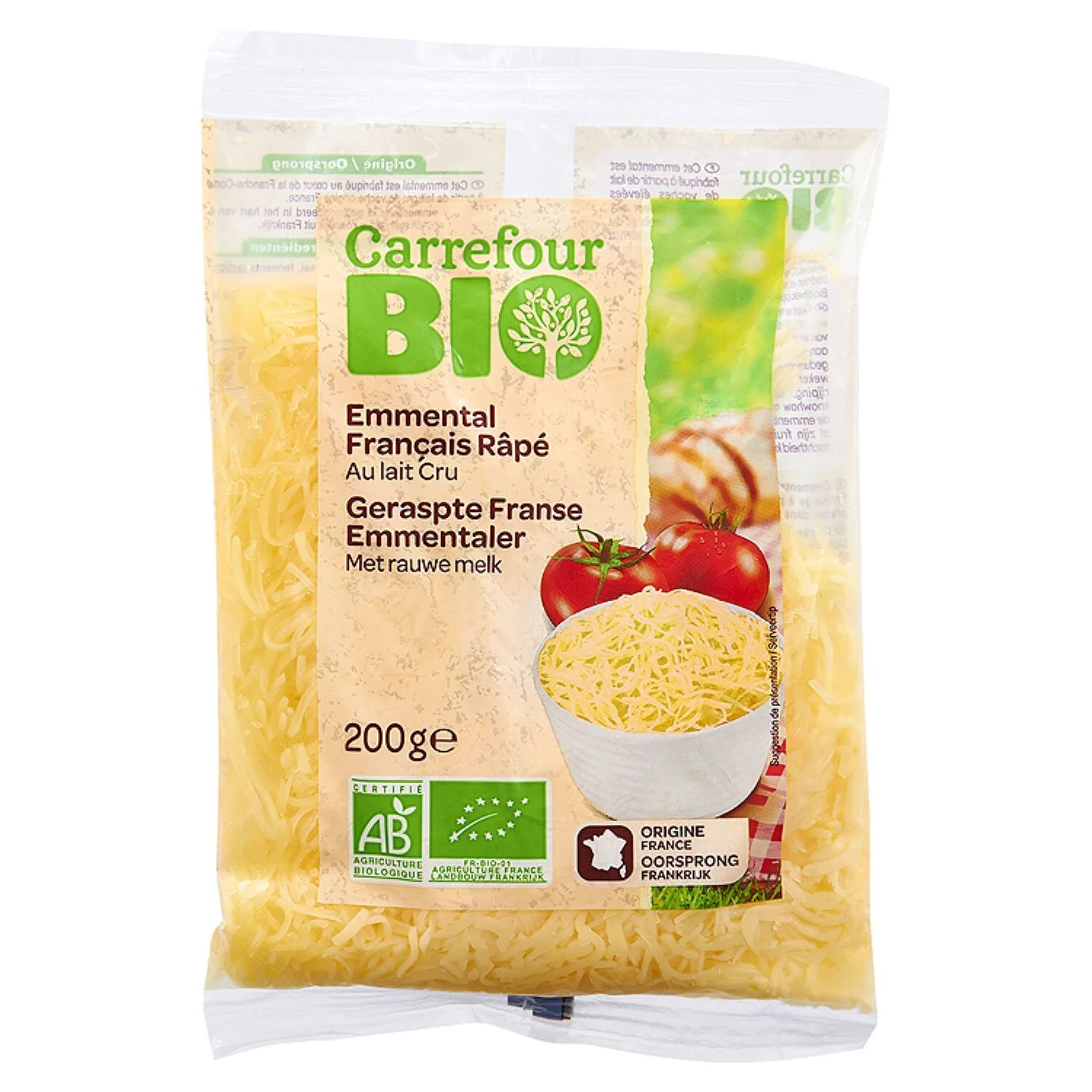 Auchan or Carrefour Grated emmental cheese Organic 200g