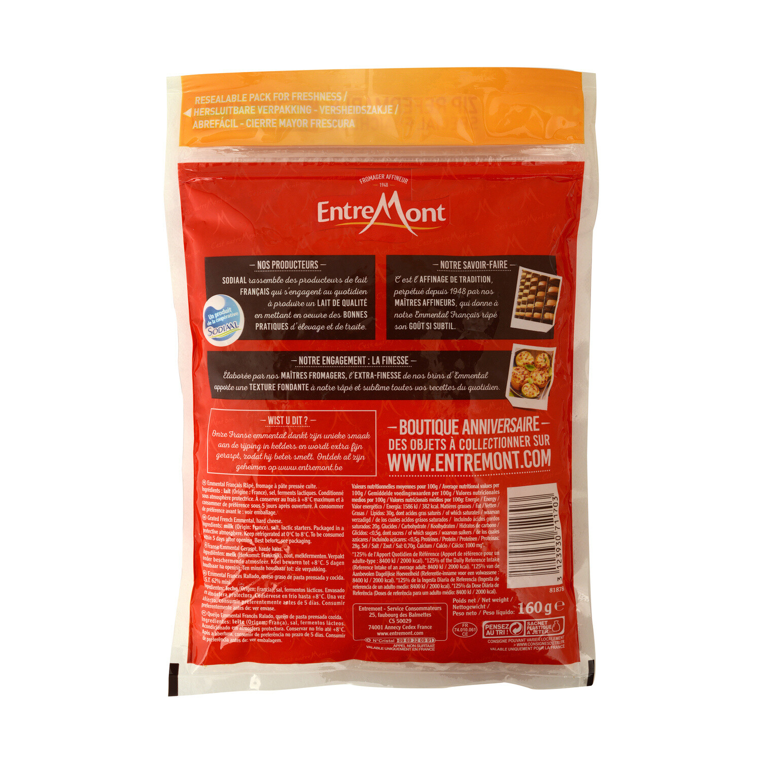 Entremont Emmental grated zip sachet 160g