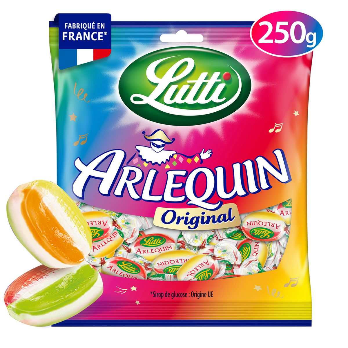 Lutti Arlequin Original Sour Candies 250 g package
